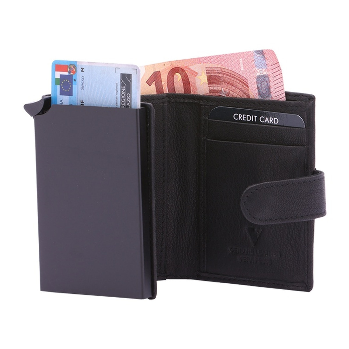 Portafoglio uomo in vera pelle - Modello False - Casual - 7.5 x 10.0 x 2.5 cm