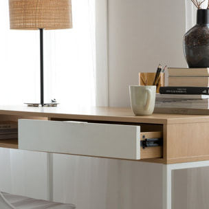 Bureau Gauguin -tableau technique stratifié-couleur chêne clair/blanc 120 x 78 x 50 cm