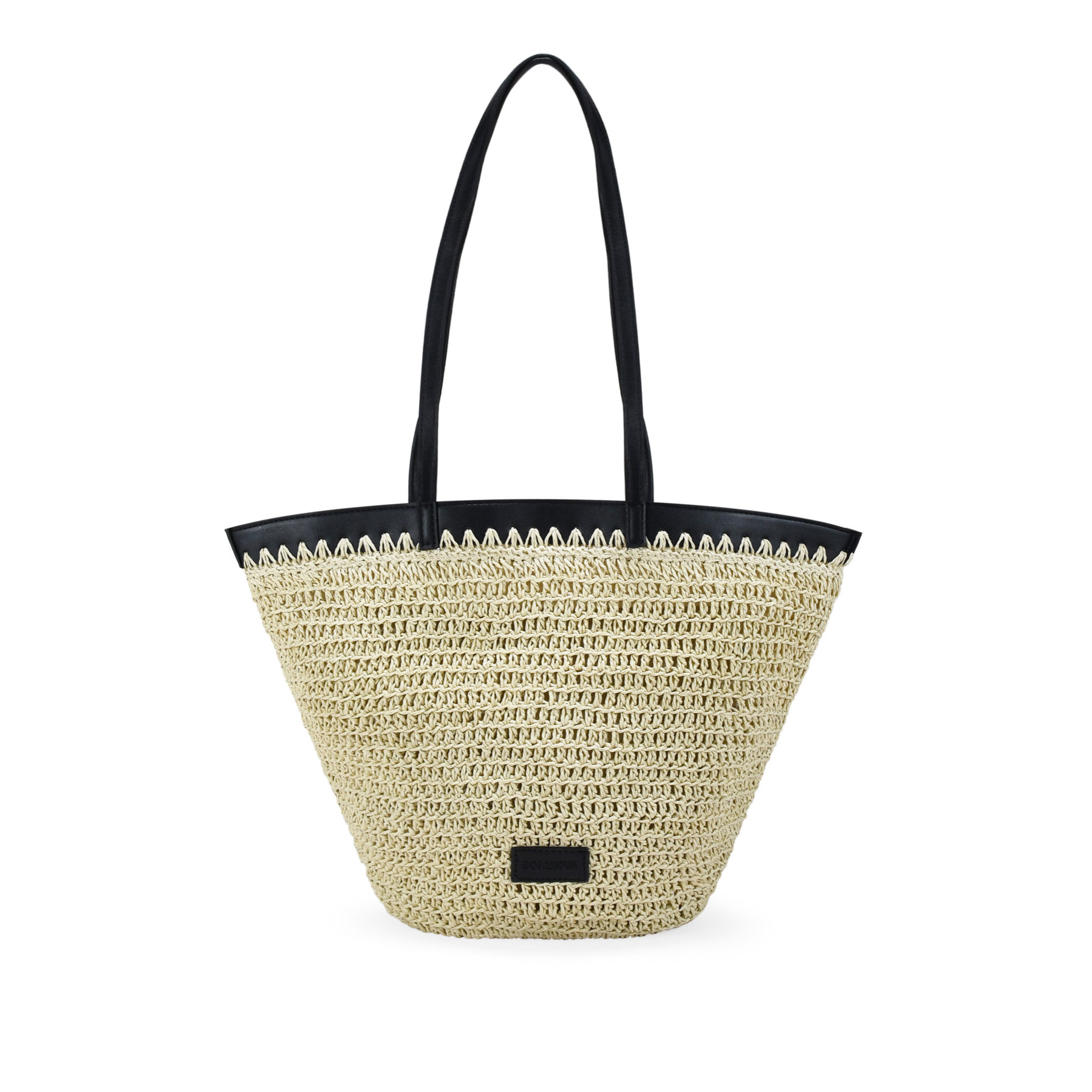 Bolso capazo beige en rafia con cremallera