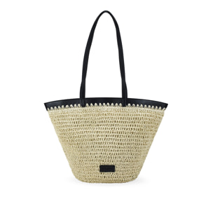 Bolso capazo beige en rafia con cremallera
