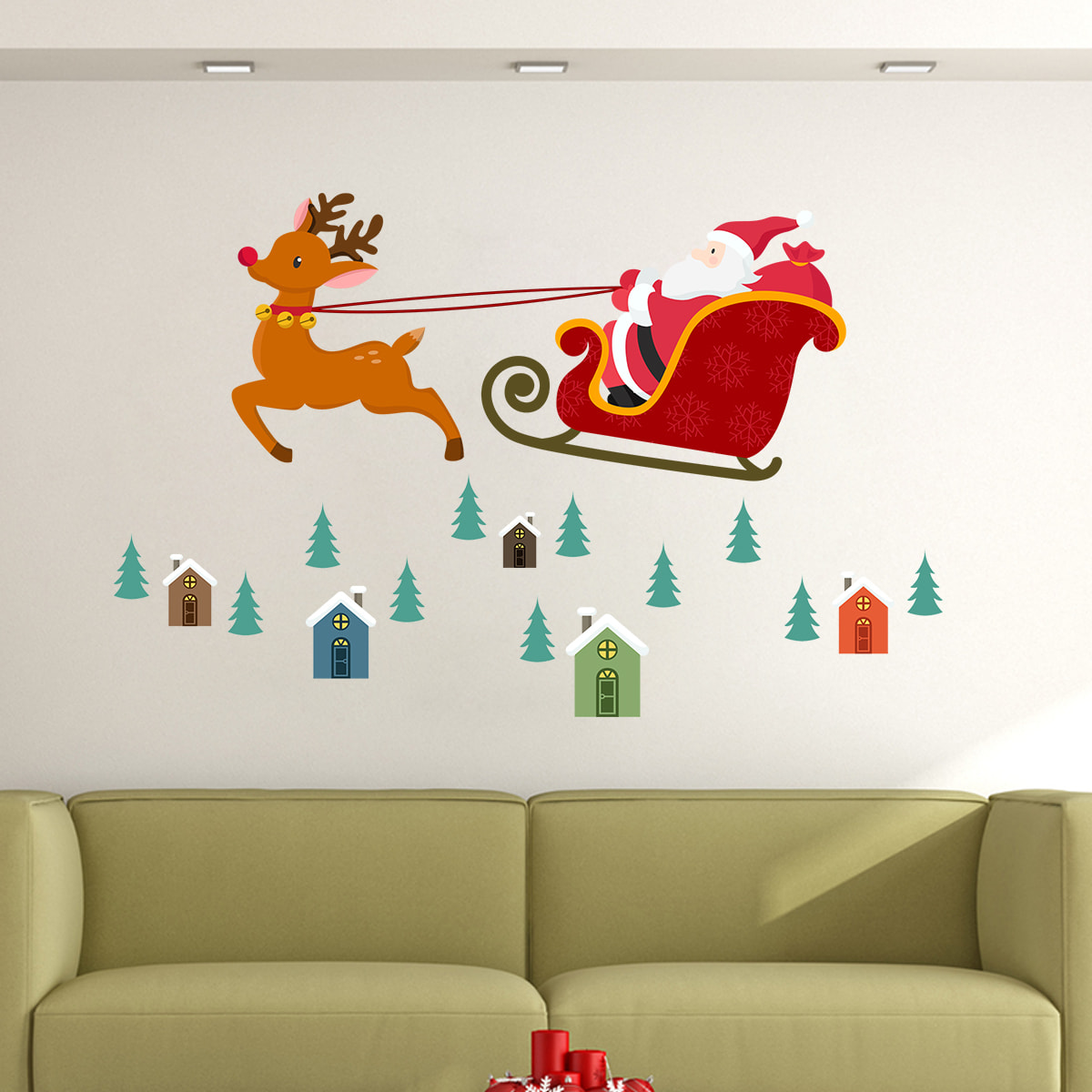 Sticker Noël le Père Noël en plein vol - Autocollants stickers adhésifs noël - décoration fêtes