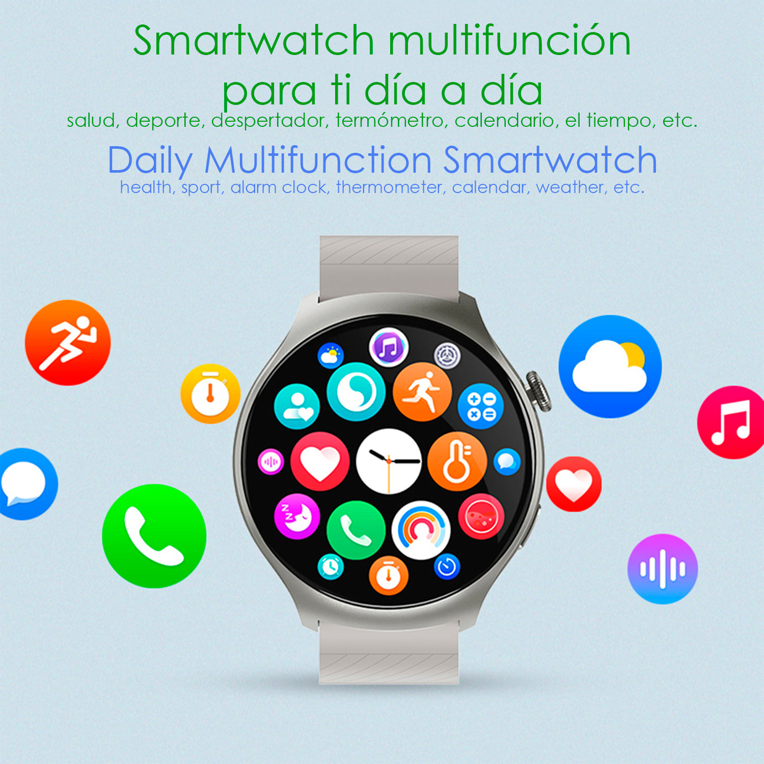 Smartwatch Z93 Pro con pantalla AMOLED, monitor de salud, modos deportivos, temperatura corporal y llamadas bluetooth.