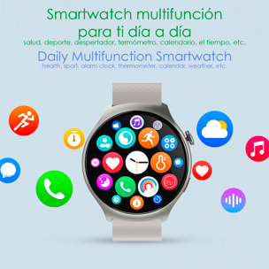 Smartwatch Z93 Pro con pantalla AMOLED, monitor de salud, modos deportivos, temperatura corporal y llamadas bluetooth.