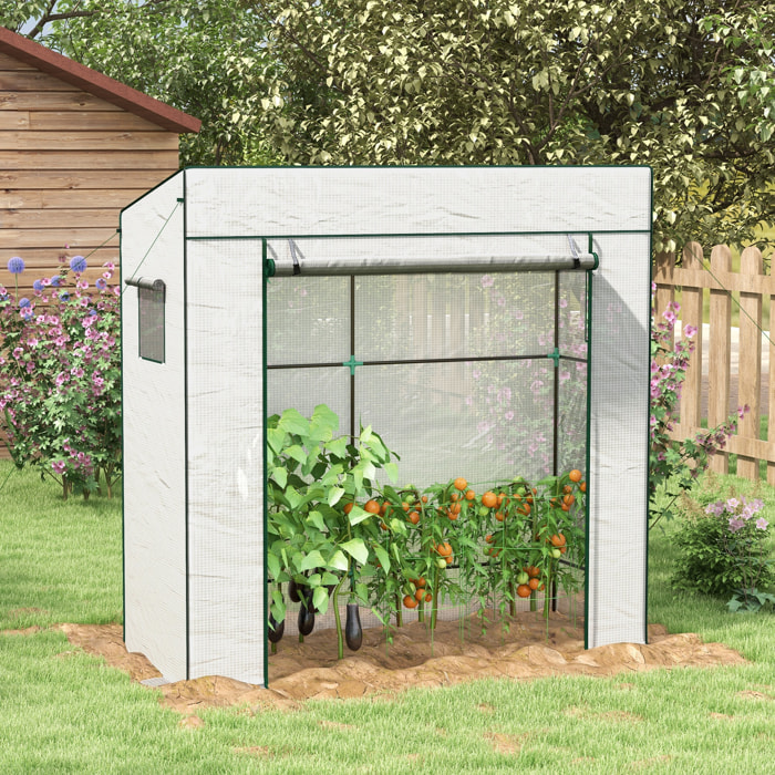 Serre de jardin murale serre adossée porte enroulable bâche PE renforcée 2 fenêtres 196L x 77l x 197/178H cm