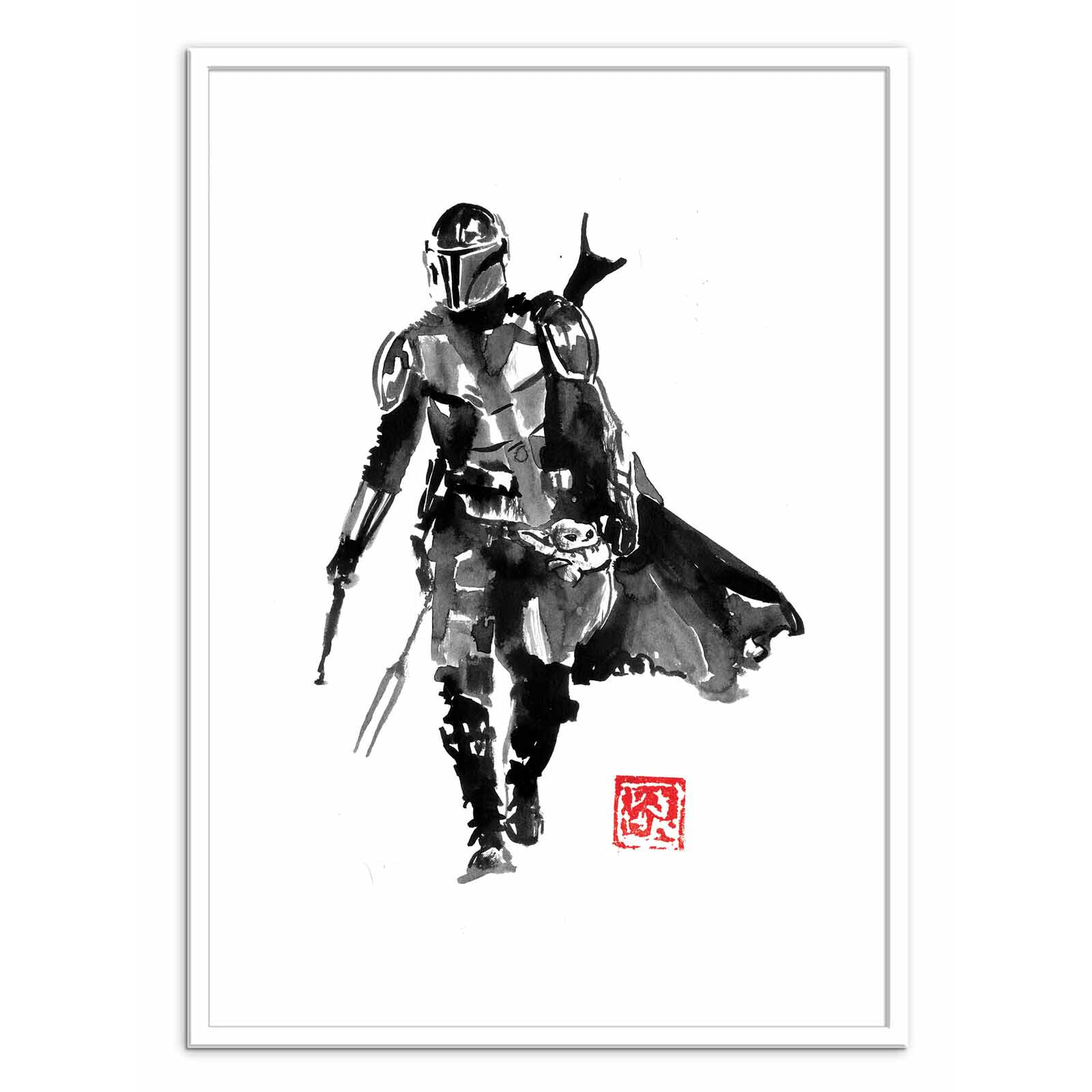 Affiche - Mandalorian and Baby Yoda - Pechane Sumie