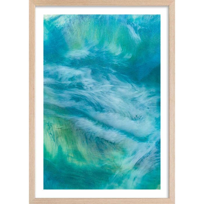 Poster bleu nebuleux Affiche + cadre en bois - Chêne