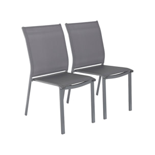 Lot de 2 chaises de jardin CLEVELAND empilables aluminium et textilene anthracite. 64.5 x 45.5 x 89.5 cm