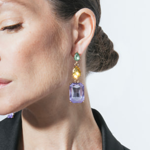 Pendientes de Cristal Morado acabados en oro amarillo de 18k