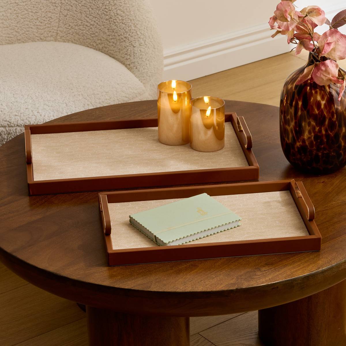 Lot de 2 plateaux Whisky rectangulaires beige