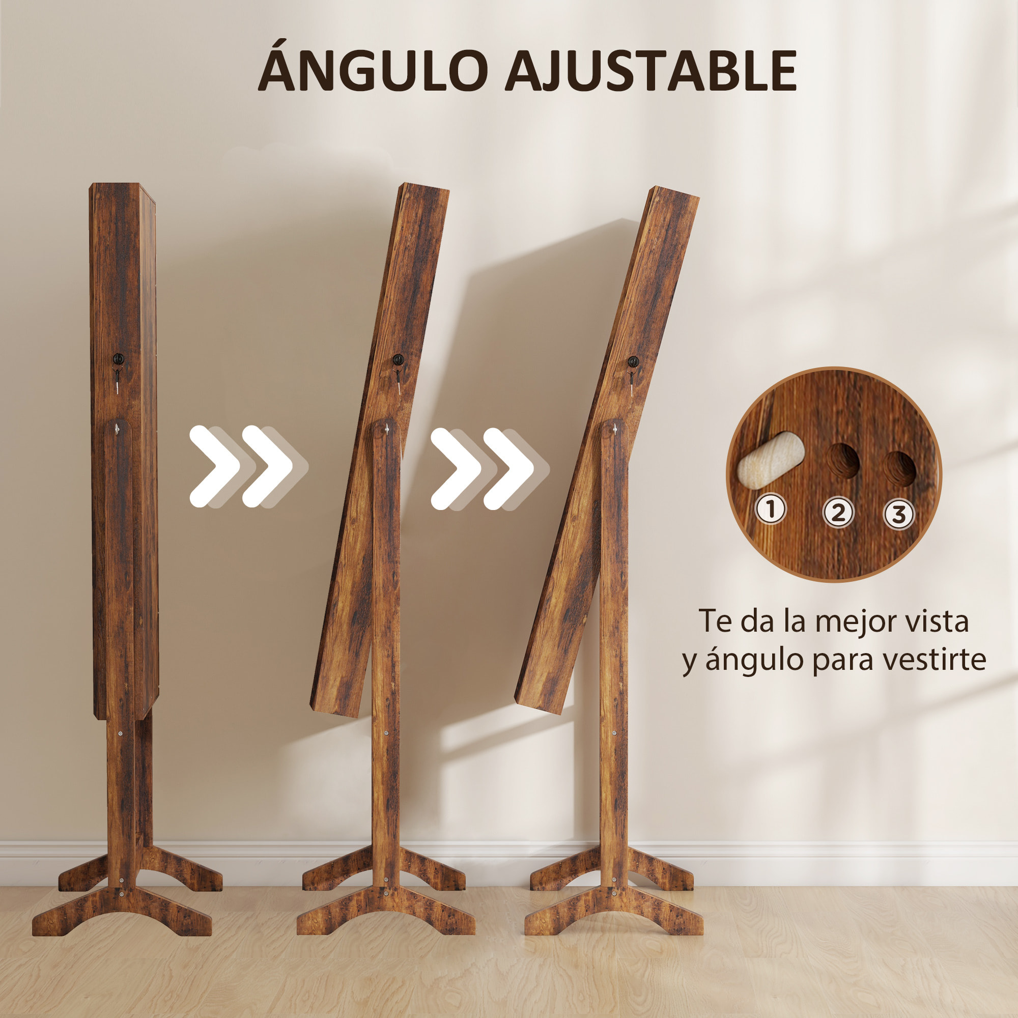 Espejo Joyero con Luces LED, Armario para Joyas, Armario Joyero de Pie con Espejo Entero, Inclinado en 3 Ángulos, Cierre Magnético, Cerradura con 2 Llaves, Marrón Rústico