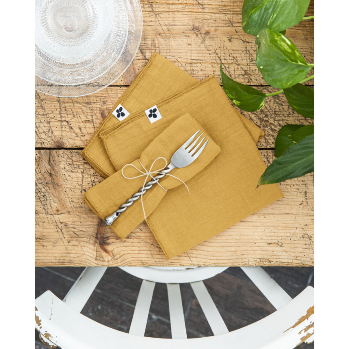 Lot de 3 serviettes de table "Gaïa" 40 x 40 cm "Gaze de Coton" - Gaïa Safran