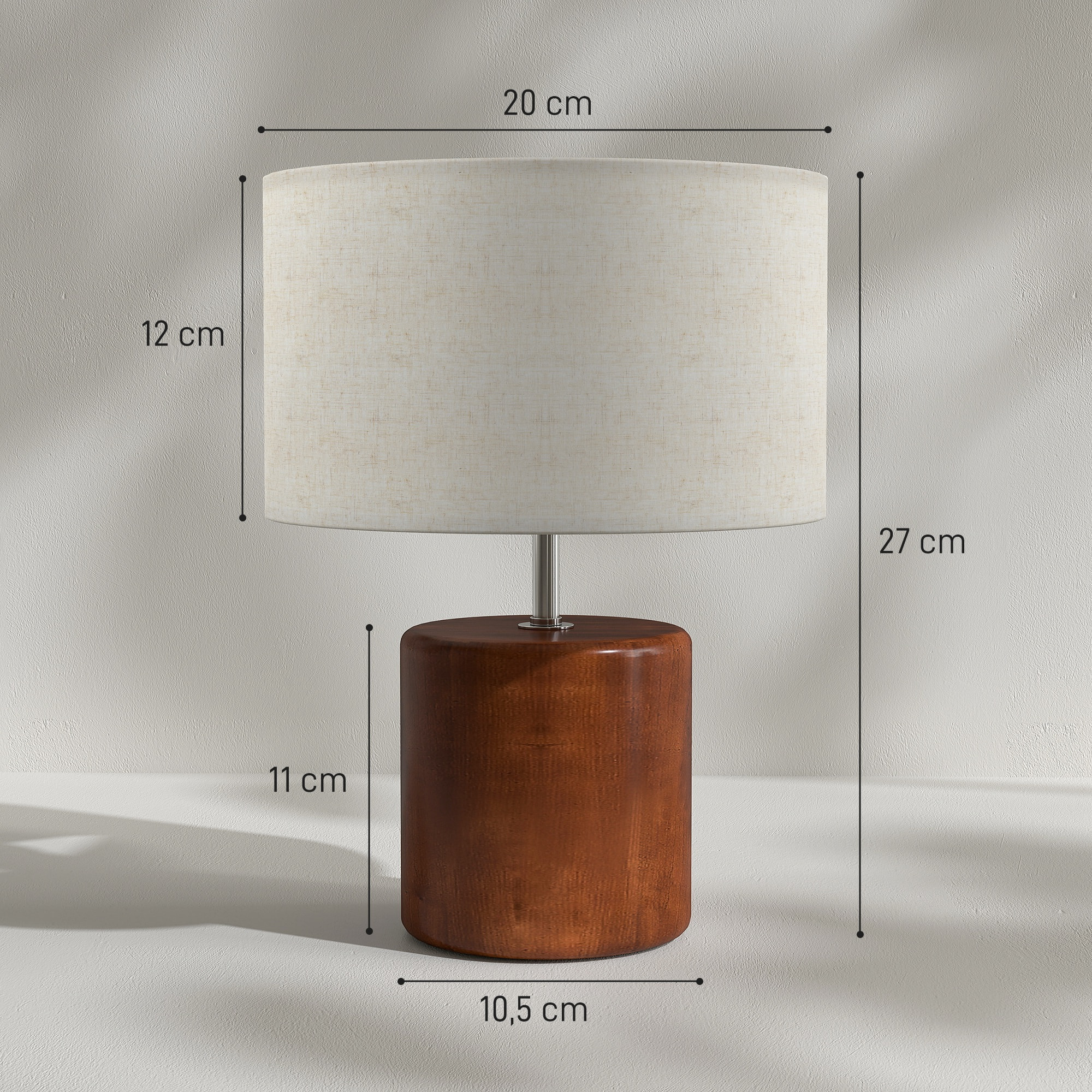 Lámpara de Mesa Rústica, Lámpara de Mesita de Noche con Base de Madera, Pantalla de Lino, Interruptor Basculante, para Dormitorio, Salón, E27, 40W, Marrón Oscuro