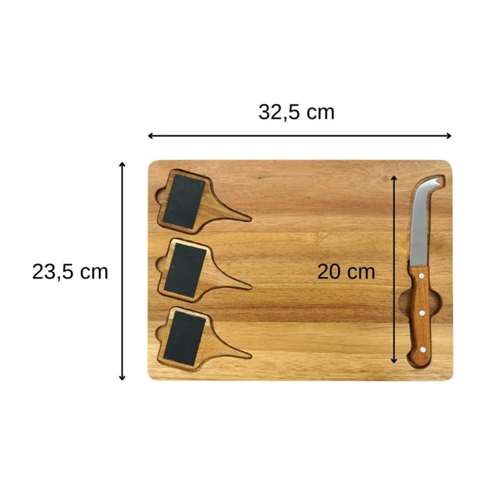 Plateau de fromages avec ardoises et couteau à fromage 32 x 23 cm Fackelmann