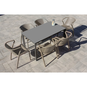 MEET - Ensemble repas de jardin 6 places en aluminium laqué gris anthracite