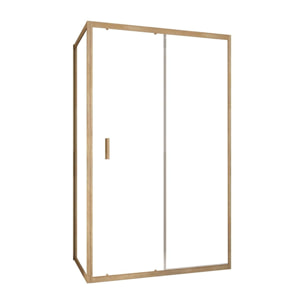 Porte de Douche Coulissante et Retour 120x80x200cm - Profilés Alu Effet Bois - Verre Trempé 6mm