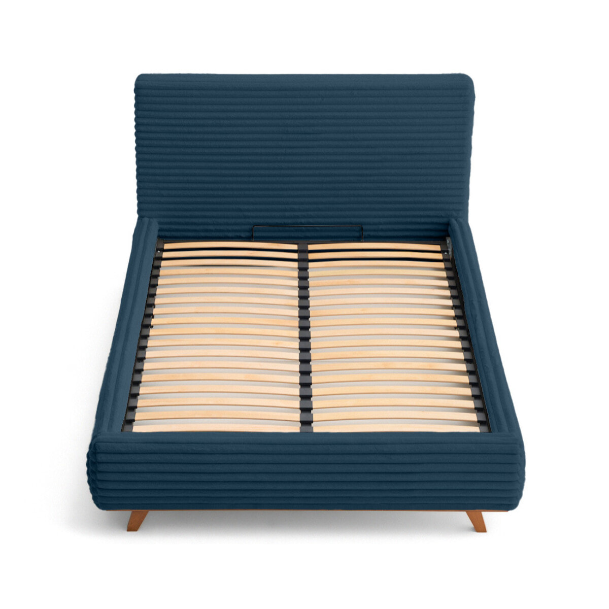 Cristal - lit coffre - 140x200 - sommier inclus - fausse fourrure côtelée - Bleu