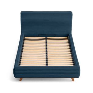 Cristal - lit coffre - 140x200 - sommier inclus - fausse fourrure côtelée - Bleu