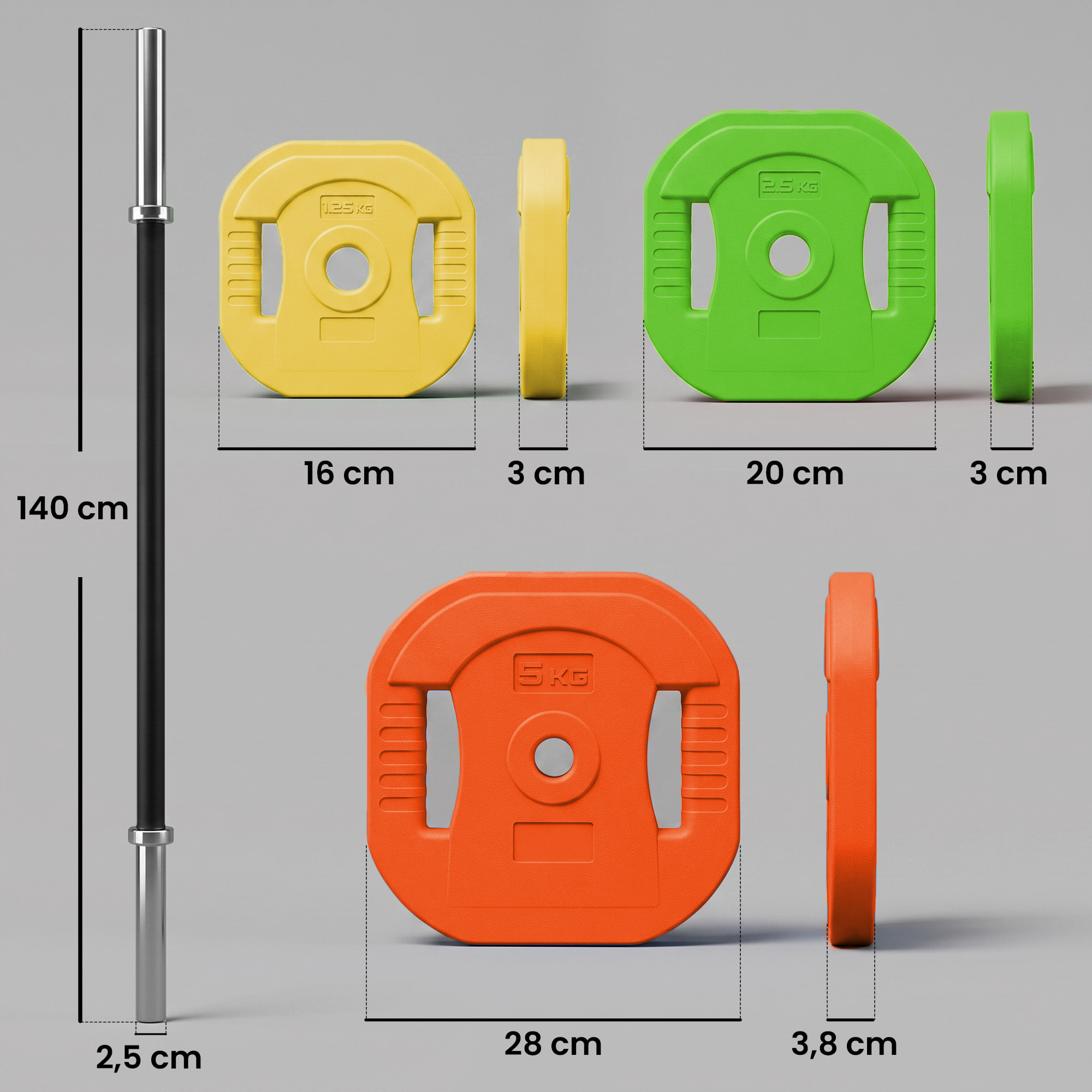 SPORTNOW Barra de Pesas 20 kg, Set de Pesas Ajustables con Barra de Acero de 140 cm, 6 Discos de 2x5kg, 2x2,5kg, 2x1,5kg, 2 Clips, Juego de Mancuernas para Entrenamiento de Fuerza en Casa Gimnasio