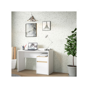 Bureau avec caisson amovible blanc mat et effet chêne - L110 CM - KIARA