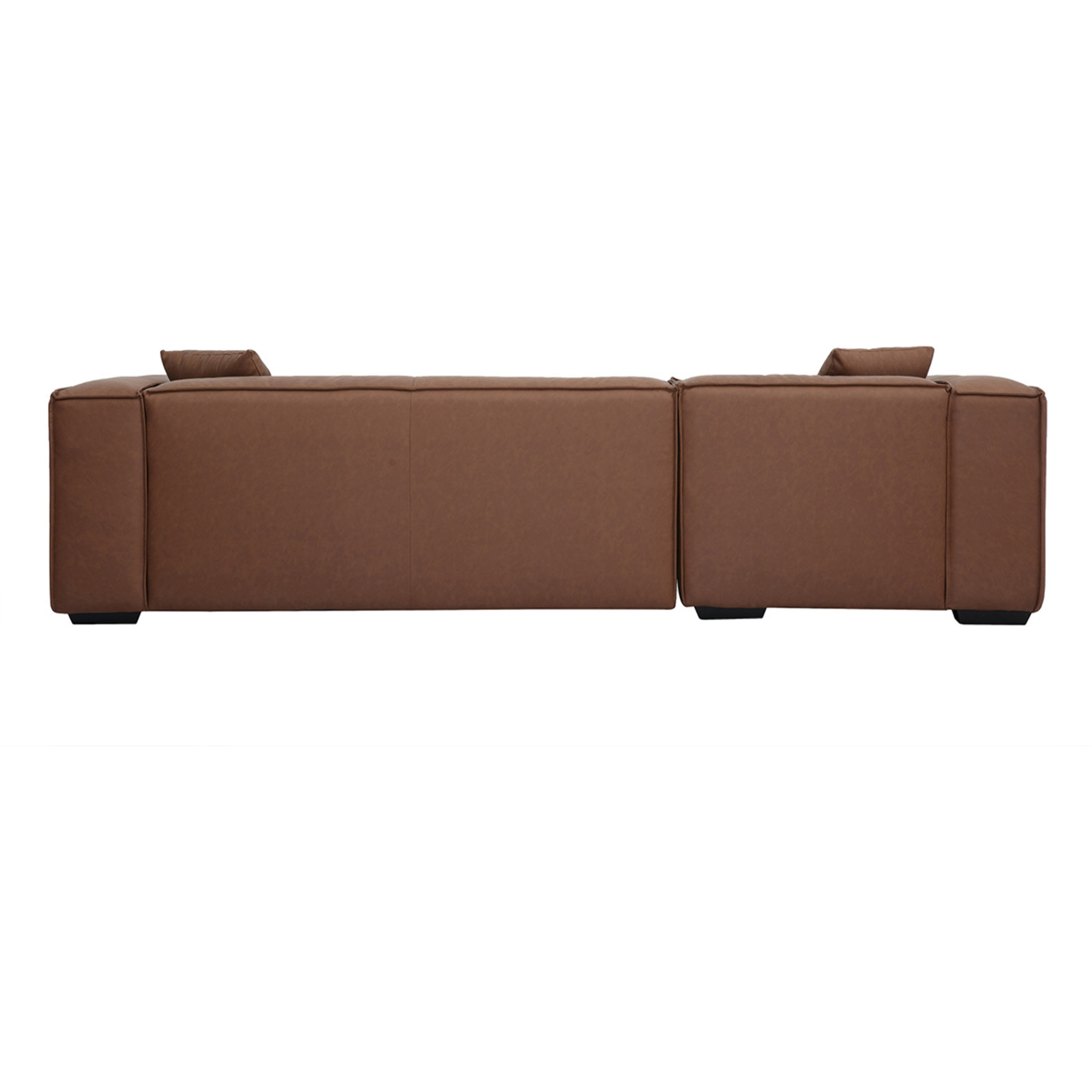 Canapé d'angle gauche vintage 4-5 places en cuir marron et bois noir COBAIN