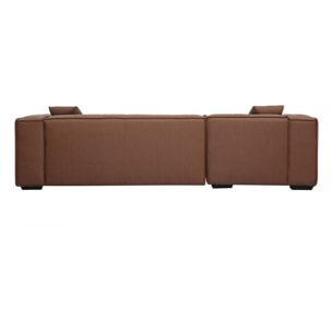 Canapé d'angle gauche vintage 4-5 places en cuir marron et bois noir COBAIN