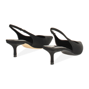 Décolleté slingback donna nere in tessuto, tacco 5 cm