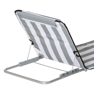 Conjunto de 2 Esterillas de Playa Plegables, Esterillas con Respaldo Reclinable en 5 Niveles, Reposacabezas y Bolsa de Transporte, 134x48x33-43 cm, Rayas Blanco y Gris