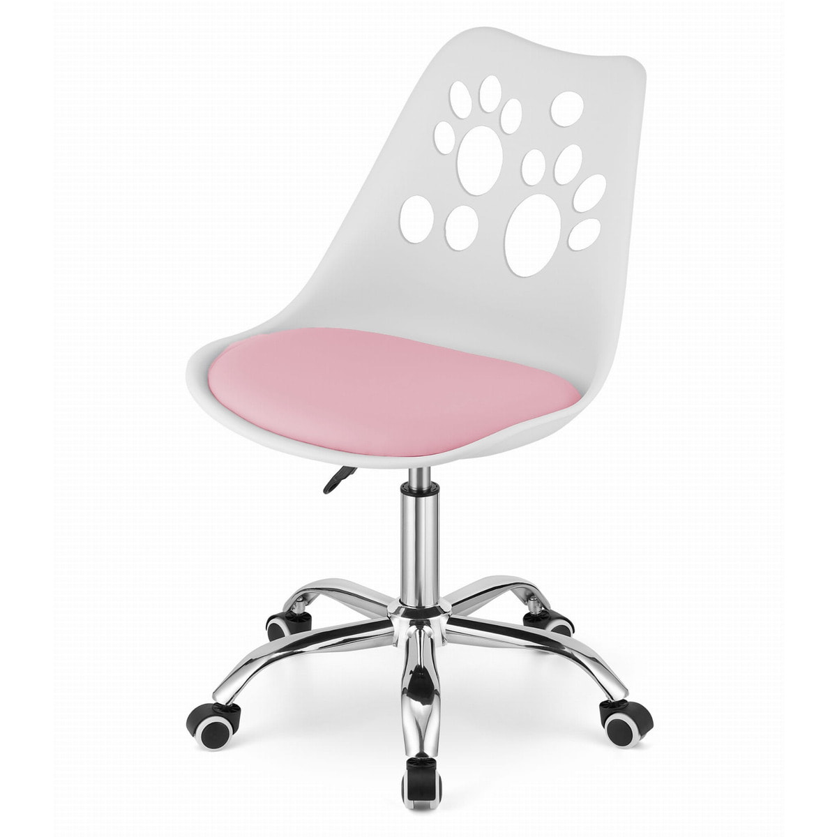 Sedia girevole PRINT bianco-rosa con decoro a zampe per bambini e ragazzi