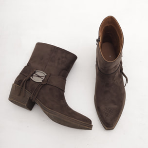 STIVALETTO TEXANO CINTURINO E FRANGE TESTA DI MORO