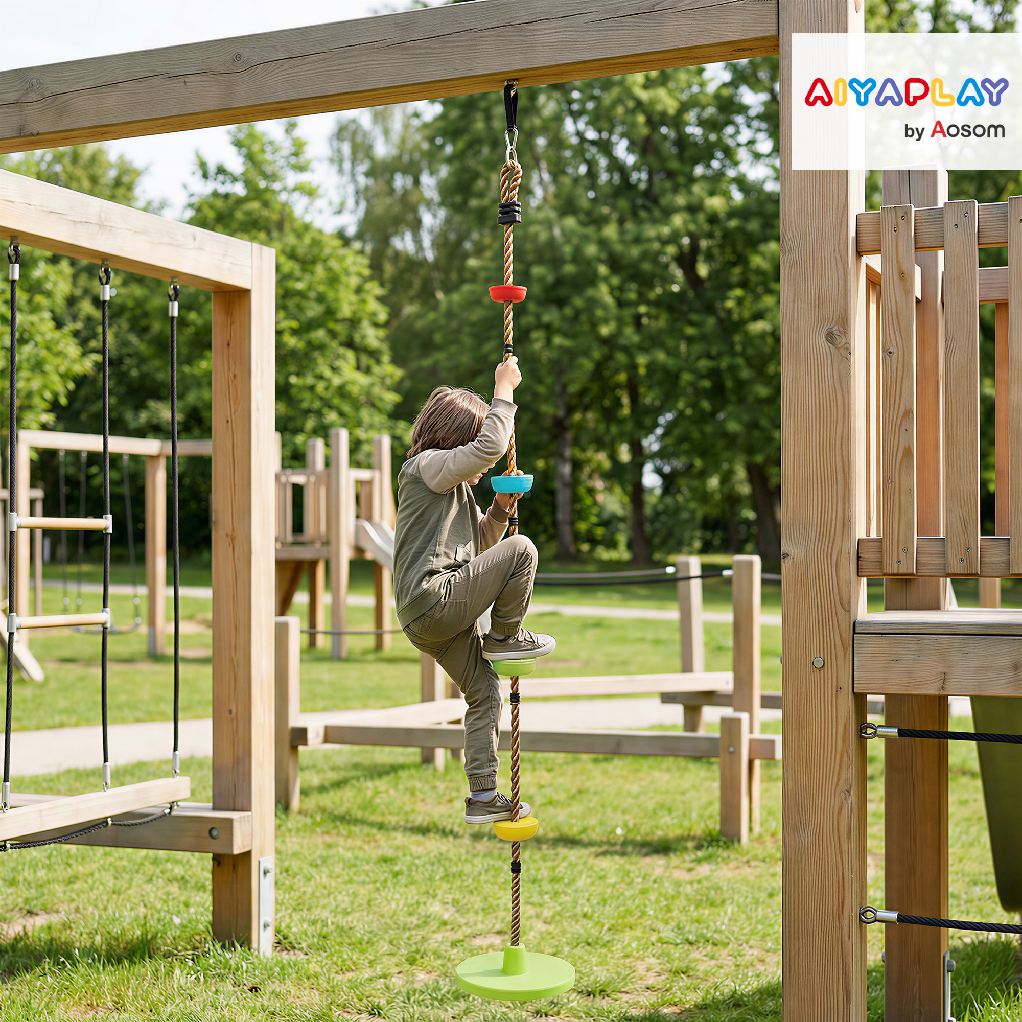 Corde d'escalade balancoire plateformes et siège disque PE vert