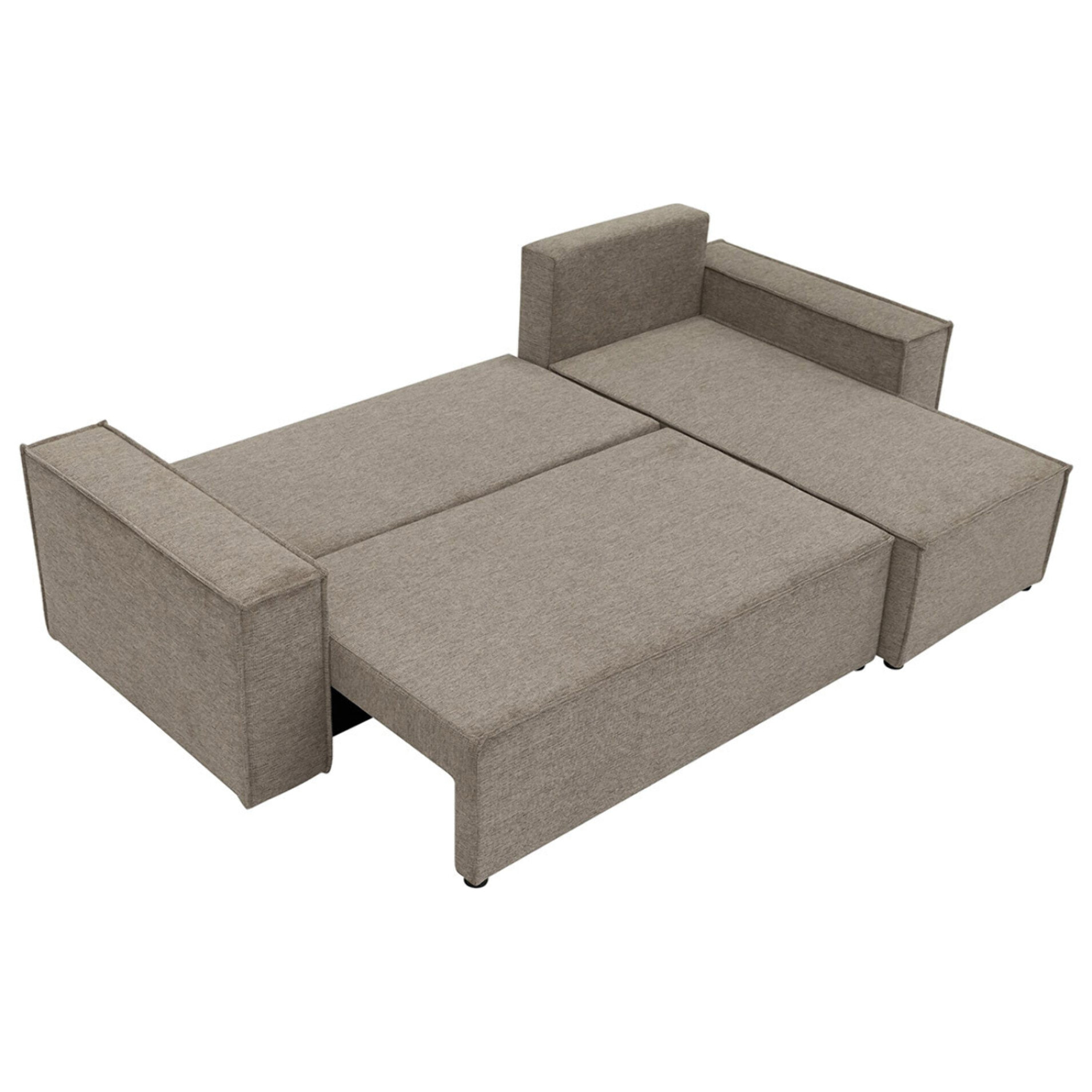 Cezanne - Canapé d'angle réversible 4 places convertible avec coffre en tissu texturé - Marron