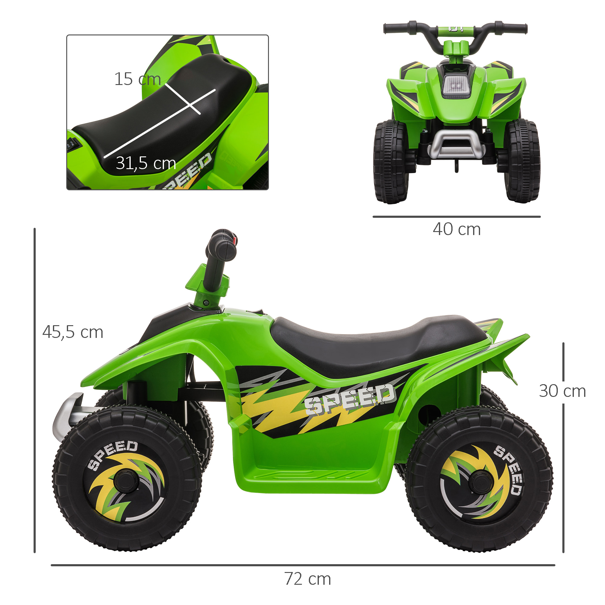 Quad électrique enfant - voiture électrique enfant - marche AV, AR - 6 V, V. max. 4,6 Km/h - vert