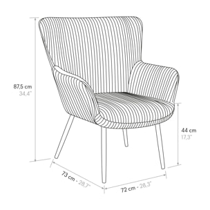 Poltrona MEGEVE in tessuto effetto velluto grigio scuro e gambe in metallo antracite