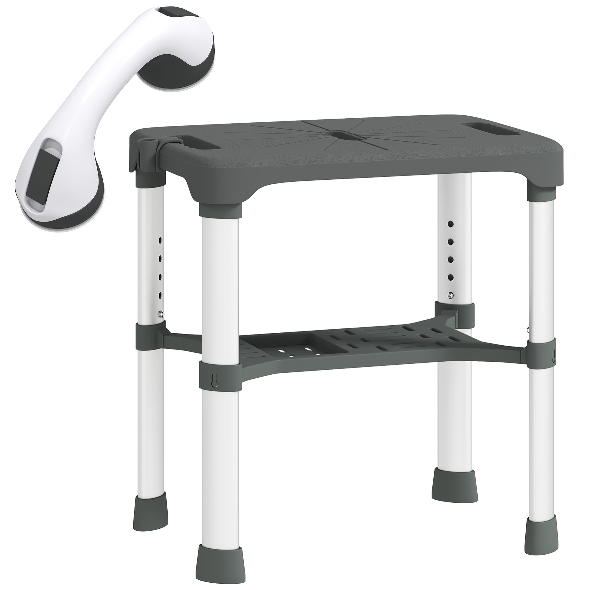 Tabouret de douche réglable avec poignée ventouses étagère support pommeau intégrés
