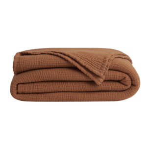 Plaid uni en gaze de coton, CARESSE, Marron