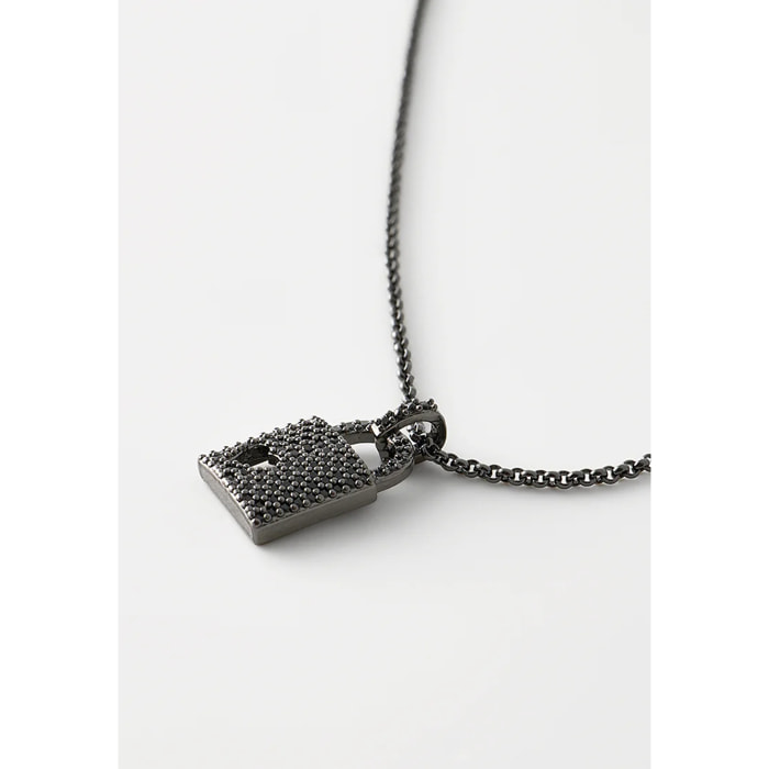 Collana U.S. Polo Assn. In metallo nero con pendente a lucchetto con cristalli neri