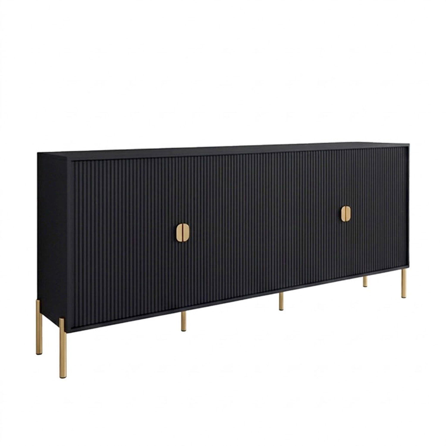 Madia Moderna Credenza In Melaminico Opaco Con 4 Ante E Piedini Alti Mobile Contenitore Design Soggiorno Salotto Sala Pranzo 203 x 49 x 87 Cm Nero