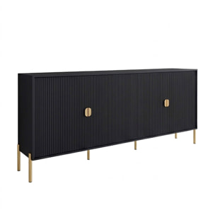Madia Moderna Credenza In Melaminico Opaco Con 4 Ante E Piedini Alti Mobile Contenitore Design Soggiorno Salotto Sala Pranzo 203 x 49 x 87 Cm Nero
