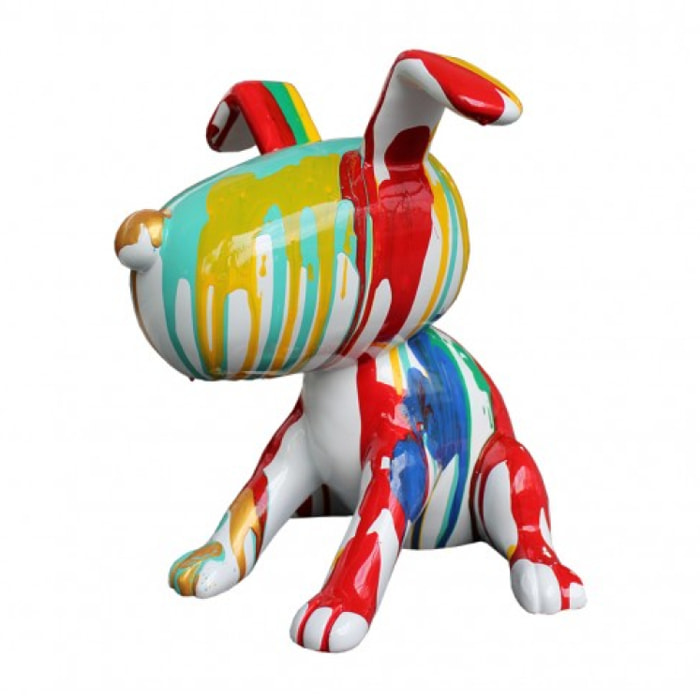 Statuette chien assis peinture multicolore en résine - DOGGY 03