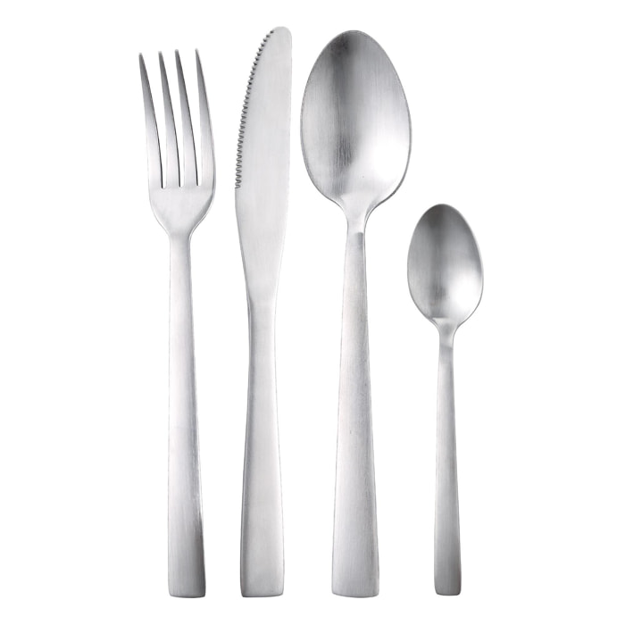 Cubertería de 24 Piezas (6 cucharas + 6 Tenedores + 6 cuchillos + 6 cucharillas) en acero inoxidable mate San Ignacio