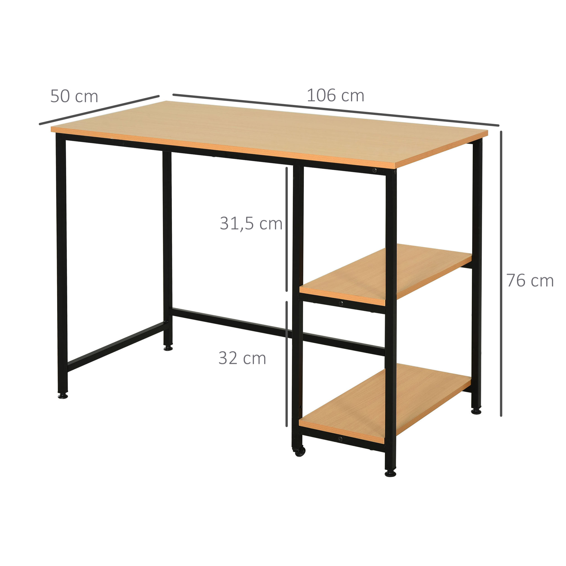 Mesa de Ordenador Pies Ajustables de Madera, Metal 106x50x76cm