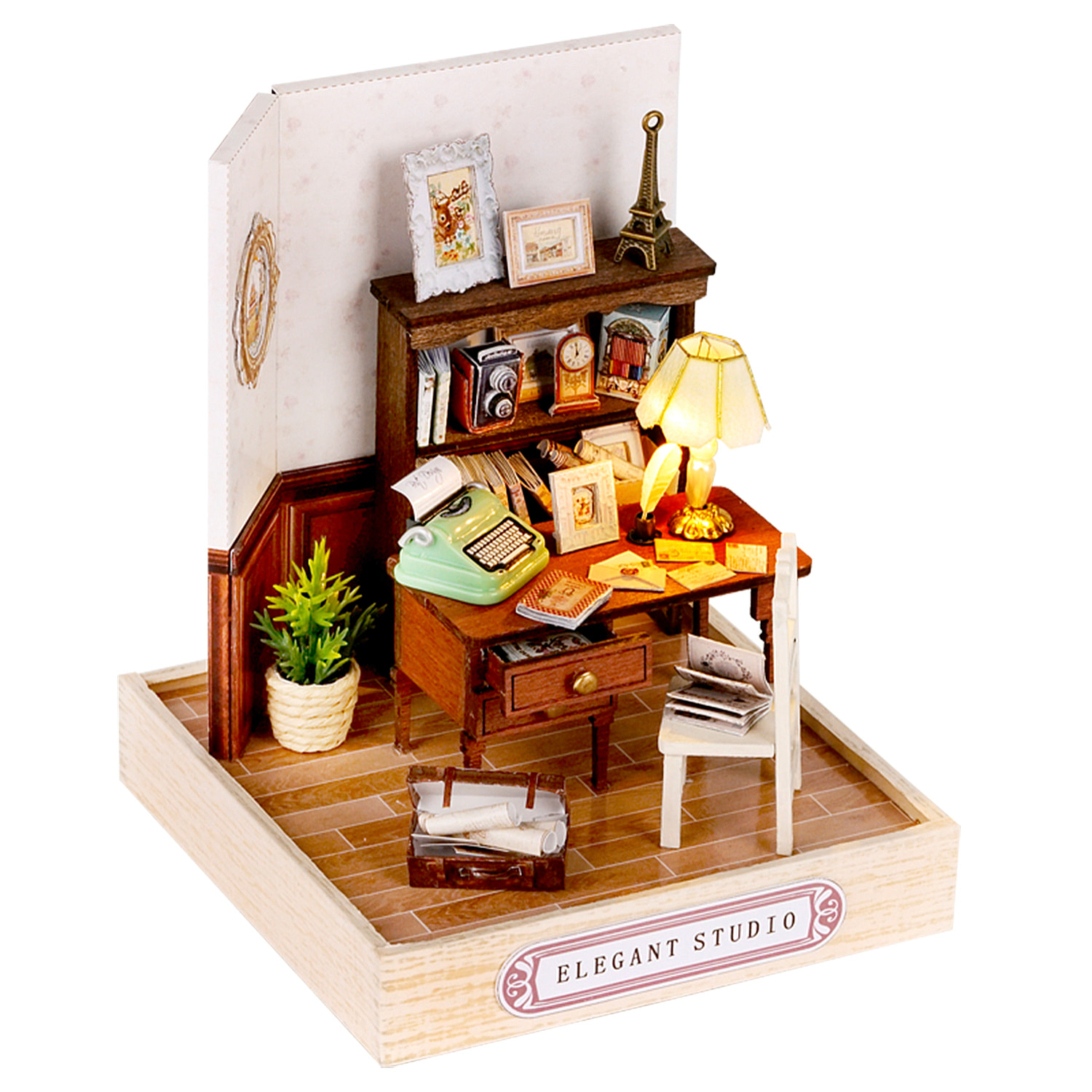 Colección Rincón de la felicidad, Estudio elegante. Maqueta 3D realista con gran detalle y luces led.
