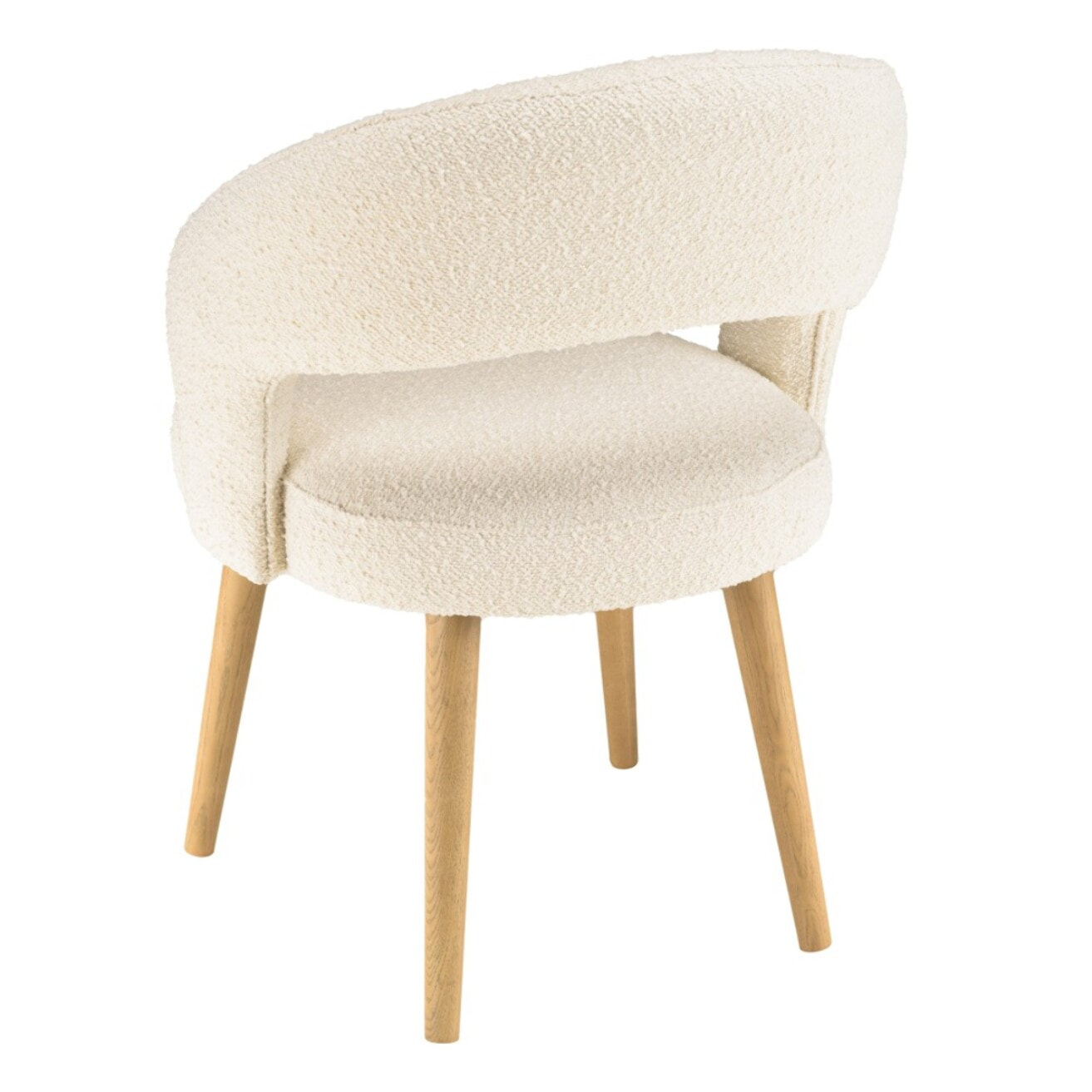 PIERRE - Chaise en tissu bouclette écru, dossier ouvert, pieds en bois