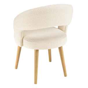 PIERRE - Chaise en tissu bouclette écru, dossier ouvert, pieds en bois