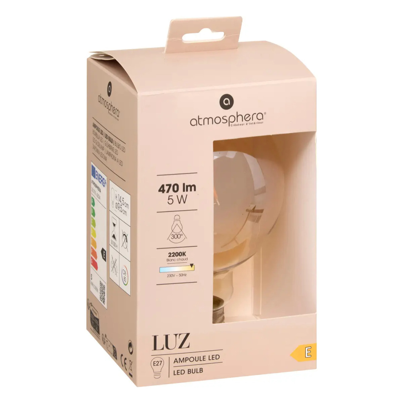 Ampoule LED "Globe" ambrée - filament droit E27 D10 cm