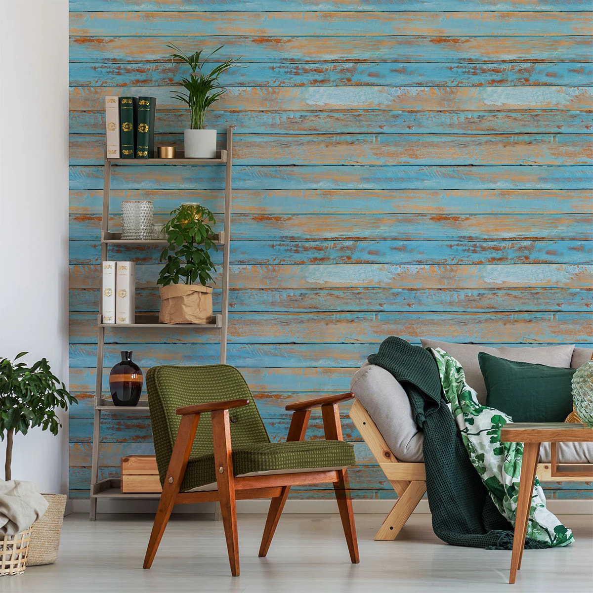 Sticker mural - Ambiance Sticker - BOIS VINTAGE BLEU - Effet papier peint - 40x40cm