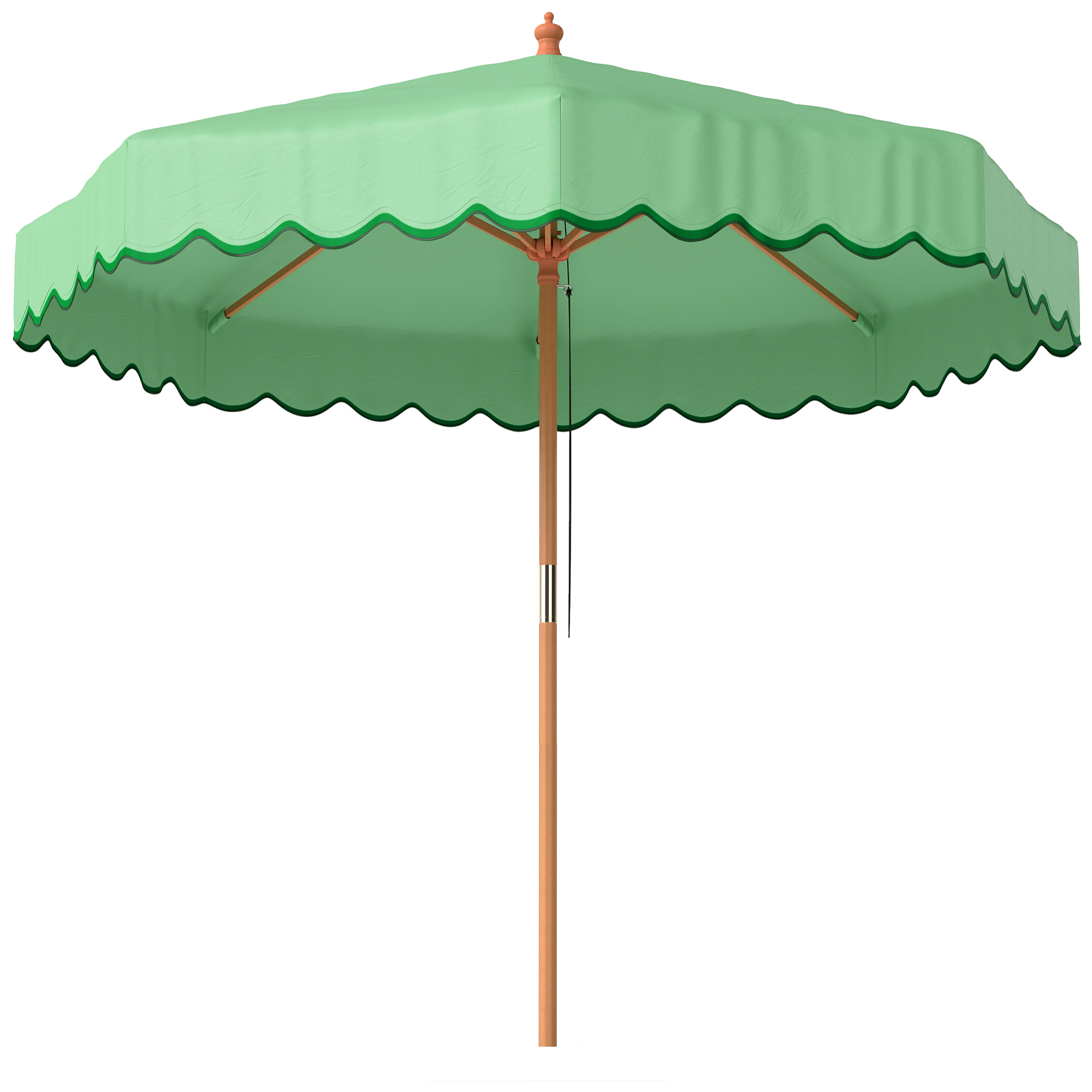 Parasol de jardin - parasol terrasse  rond avec volants rétro chic aspect bois protection UV -230 cm - vert clair
