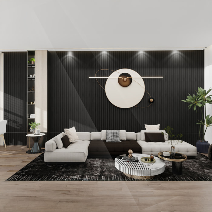 Chopin - Set 6 Pannelli Fonoassorbenti Decorativi 235x18 cm per Interno ed Esterno in WPC Nero