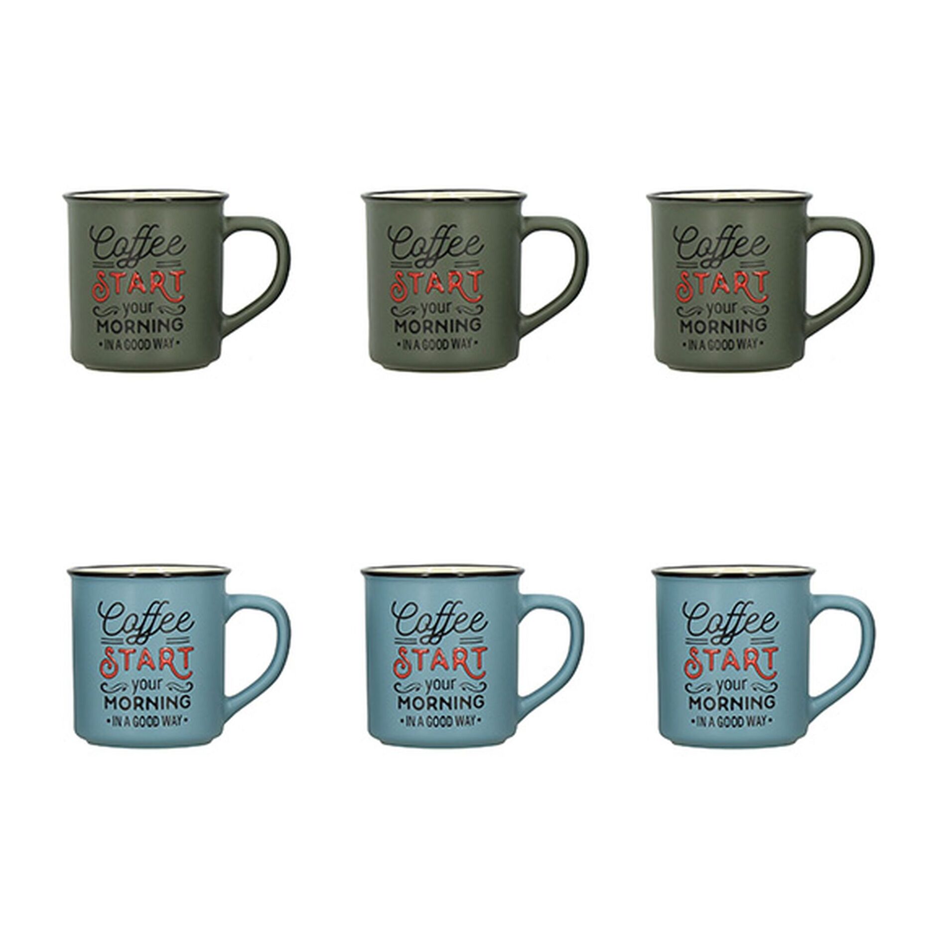 Lot de 6 mugs assortis en grès 42cl  COFFEE START