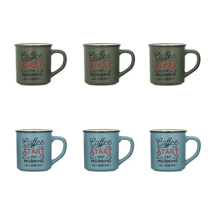 Lot de 6 mugs assortis en grès 42cl  COFFEE START